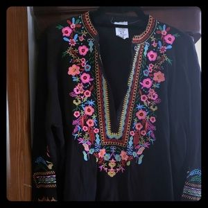 XL embroidered black blouse 3/4 sleeves $29